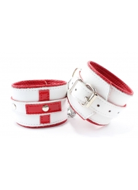 Бело-красные кожаные наручники для медсестры - БДСМ Арсенал - купить с доставкой в Москве