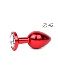 Коническая красная анальная втулка с прозрачным кристаллом - 9,3 см. - Anal Jewelry Plug - купить с доставкой в Москве