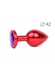 Коническая красная анальная втулка с кристаллом фиолетового цвета - 9,3 см. - Anal Jewelry Plug - купить с доставкой в Москве