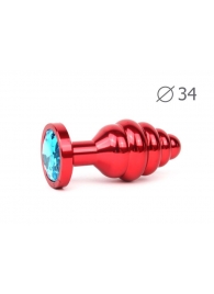 Коническая ребристая красная анальная втулка с голубым кристаллом - 8 см. - Anal Jewelry Plug - купить с доставкой #SOTBIT_REGIONS_UF_V_REGION_NAME#