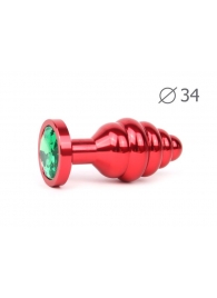 Коническая ребристая красная анальная втулка с зеленым кристаллом - 8 см. - Anal Jewelry Plug - купить с доставкой #SOTBIT_REGIONS_UF_V_REGION_NAME#