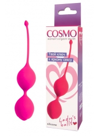 Розовые двойные вагинальные шарики с хвостиком Cosmo - Bior toys