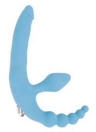 Голубой безремневой страпон с анальным отростком и вибрацией - 15 см. - Bior toys - купить с доставкой в Москве