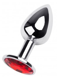 Маленькая коническая серебристая анальная пробка с красным кристаллом - 7 см. - ToyFa - купить с доставкой #SOTBIT_REGIONS_UF_V_REGION_NAME#