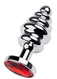 Серебристая анальная пробка-елочка с красным кристаллом - 7,2 см. - ToyFa - купить с доставкой в Москве