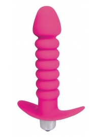 Розовая анальная вибровтулка-елочка с ограничителем - 11,5 см. - Bior toys