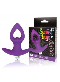 Фиолетовая анальная вибровтулка-сердечко с ограничителем - 8 см. - Bior toys