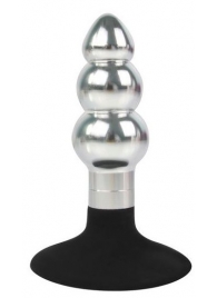 Серебристо-черная анальная пробка-елочка с круглым ограничителем - 9 см. - Bior toys