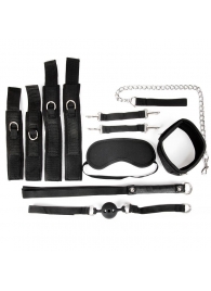 Черный текстильный набор БДСМ: наручники, оковы, ошейник с поводком, кляп, маска, плеть - Bior toys - купить с доставкой #SOTBIT_REGIONS_UF_V_REGION_NAME#