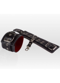 Чёрные кожаные наручники с контрастной строчкой и красной изнанкой - Sitabella - купить с доставкой в Москве