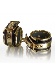 Золотисто-чёрные кожаные наручники - Sitabella - купить с доставкой в Москве