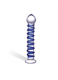 Стеклянный фаллоимитатор с голубой внешней спиралью - 18,5 см. - Glas