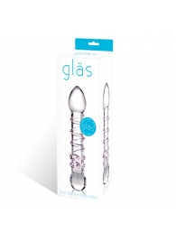Прозрачный стеклянный фаллос с розовой спиралькой и массажными пупырышками - 18 см. - Glas