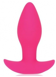 Розовая коническая анальная вибровтулка с ограничителем - 8,5 см. - Bior toys