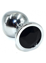 Серебристая анальная пробка из нержавеющей стали с черным кристаллом - 8,5 см. - Kanikule - купить с доставкой в Москве
