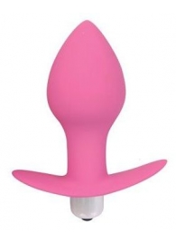 Розовая коническая анальная вибровтулка с ограничителем - 8 см. - Bior toys