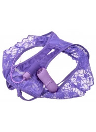 Фиолетовые трусики с вибропулей и пультом Crotchless Panty Thrill-Her - Pipedream