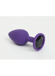 Фиолетовая анальная пробка с черным стразом - 7,6 см. - 4sexdreaM - купить с доставкой в Москве