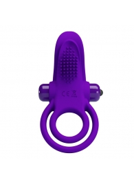 Фиолетовое силиконовое эрекционное кольцо с вибрацией и подхватом мошонки - Baile - в Москве купить с доставкой