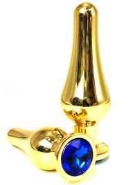 Золотистая удлиненная анальная пробка с синим кристаллом - 8 см. - Vandersex - купить с доставкой #SOTBIT_REGIONS_UF_V_REGION_NAME#