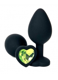 Черная силиконовая пробка с лаймовым кристаллом-сердцем - 8,5 см. - Vandersex - купить с доставкой в Москве