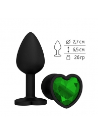 Черная силиконовая пробка с зеленым кристаллом - 7,3 см. - Джага-Джага - купить с доставкой в Москве