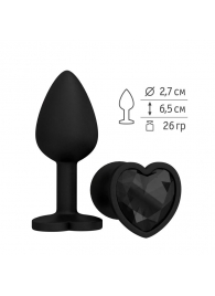 Черная силиконовая пробка с черным кристаллом - 7,3 см. - Джага-Джага - купить с доставкой в Москве
