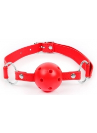 Красный кляп-шарик на регулируемом ремешке с кольцами - Notabu - купить с доставкой в Москве