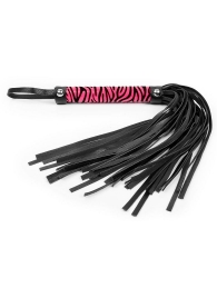 Черная многохвостовая плеть с круглой розовой ручкой-зеброй - 39 см. - Notabu - купить с доставкой в Москве