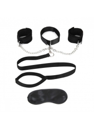 Чёрный ошейник с наручниками и поводком Collar Cuffs   Leash Set - Lux Fetish - купить с доставкой в Москве