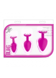 Набор розовых анальных пробок с прозрачным кристаллом-сердечком Bling Plugs Training Kit - Blush Novelties - купить с доставкой в Москве