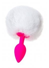 Розовая анальная втулка Sweet bunny с белым пушистым хвостиком - ToyFa