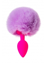 Розовая анальная втулка Sweet bunny с сиреневым пушистым хвостиком - ToyFa