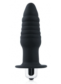 Черная ребристая вибровтулка с ограничителем - 9 см. - Bior toys