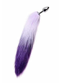 Серебристая металлическая анальная втулка с фиолетово-белым хвостом - размер S - ToyFa - купить с доставкой в Москве