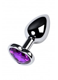 Серебристая коническая анальная пробка с фиолетовым кристаллом-сердечком - 7 см. - ToyFa - купить с доставкой #SOTBIT_REGIONS_UF_V_REGION_NAME#