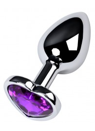 Серебристая коническая анальная пробка с фиолетовым кристаллом-сердечком - 7 см. - ToyFa - купить с доставкой #SOTBIT_REGIONS_UF_V_REGION_NAME#