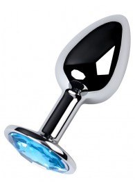 Серебристая конусовидная анальная пробка с голубым кристаллом - 7 см. - ToyFa - купить с доставкой #SOTBIT_REGIONS_UF_V_REGION_NAME#