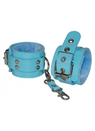 Голубые лаковые наручники с меховой отделкой - Sitabella - купить с доставкой в Москве