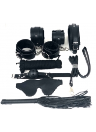 Набор БДСМ в черном цвете: наручники, поножи, кляп, ошейник с поводком, маска, веревка, плеть - Vandersex - купить с доставкой #SOTBIT_REGIONS_UF_V_REGION_NAME#