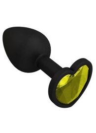 Черная силиконовая пробка с желтым кристаллом-сердцем - 8,5 см. - Джага-Джага - купить с доставкой в Москве