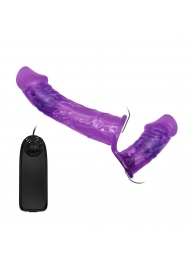 Женский фиолетовый страпон с вагинальной вибропробкой Ultra - 17,5 см. - Baile - купить с доставкой в Москве