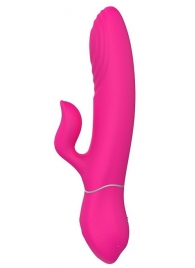 Ярко-розовый вибромассажер с клиторальным отростком DUO THRUSTER - 14 см. - Dream Toys