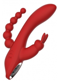Красный вибромассажер-кролик с анальным стимулятором HERA - 21 см. - Dream Toys