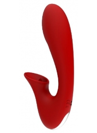 Красный вибромассажер с клиторальной стимуляцией IRIS - 20 см. - Dream Toys