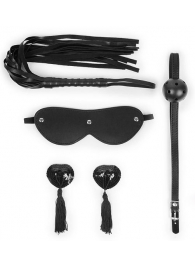 Эротический набор в черном цвете: маска, кляп, пэстисы, плётка - Bior toys - купить с доставкой в Москве