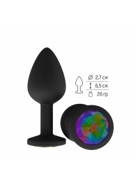 Чёрная анальная втулка с разноцветным кристаллом - 7,3 см. - Джага-Джага - купить с доставкой в Москве
