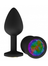 Чёрная анальная втулка с разноцветным кристаллом - 7,3 см. - Джага-Джага - купить с доставкой в Москве