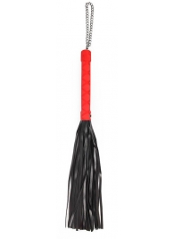 Черная многохвостая плеть-флоггер с красной ручкой - 40 см. - Notabu - купить с доставкой в Москве