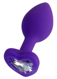 Фиолетовая анальная втулка Diamond Heart с прозрачным кристаллом - 7 см. - ToyFa - купить с доставкой в Москве